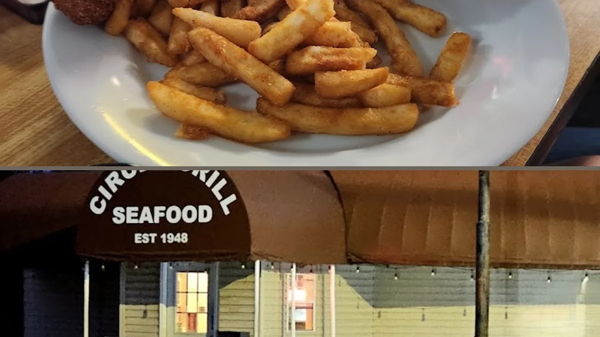 Plates of fried shrimp beside a salad bar.